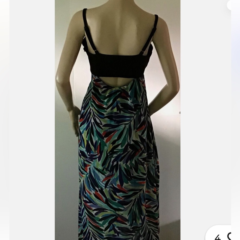 Nicole Miller Leaf Print Colorful Strappy Maxi Dress Size 14
